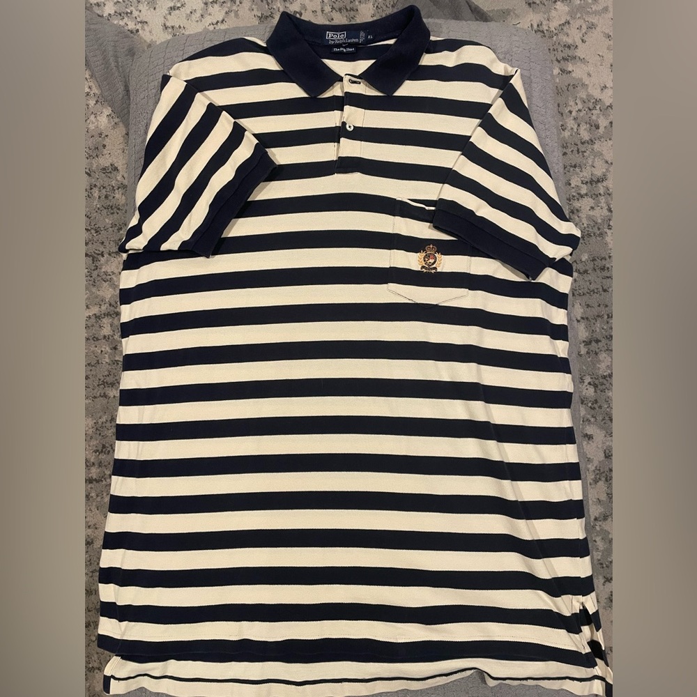 Polo Ralph Lauren Navy and Cream Striped The Big Shirt Polo Size XL With Crest